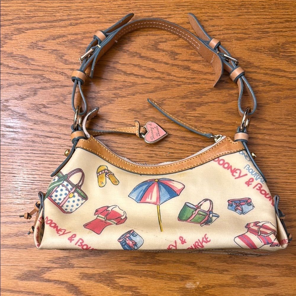 Dooney & Bourke Tan and Brown Shoulder Bag with Leather Trim